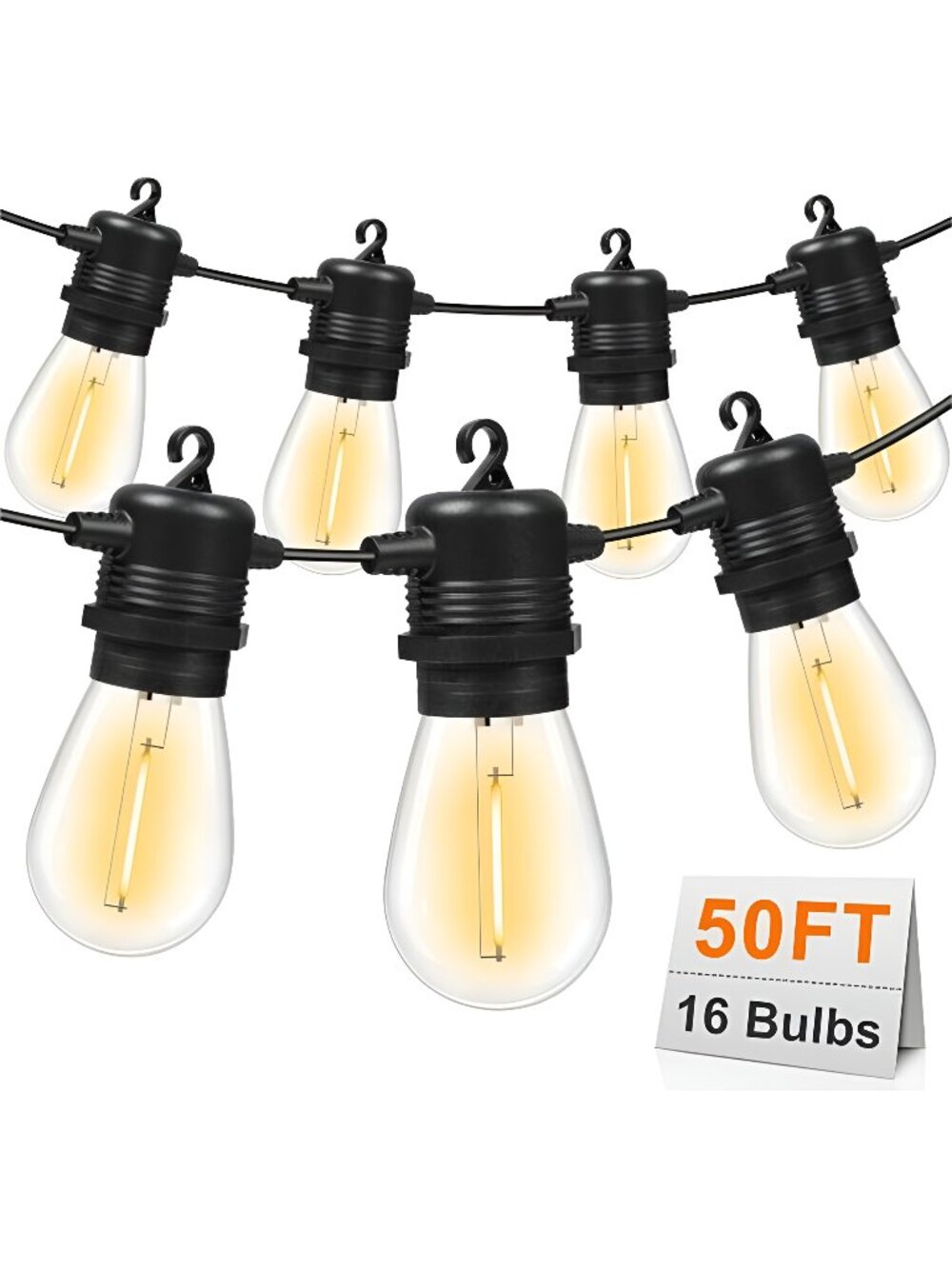 50FT LED Outdoor String Lights with 16 Shatterproof Waterproof S14 Replaceable